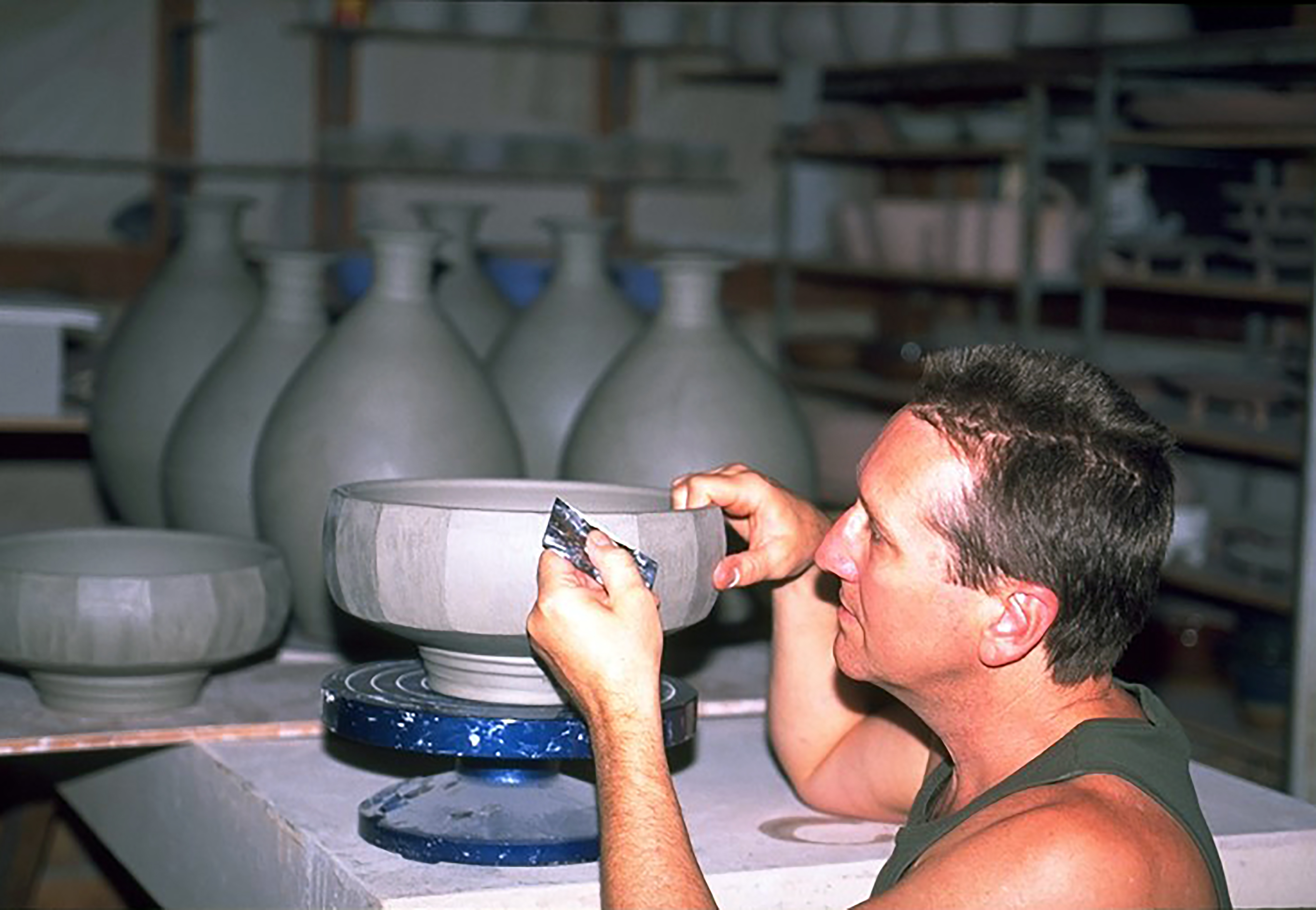 Gary Hatcher faceting bowls, 2003.