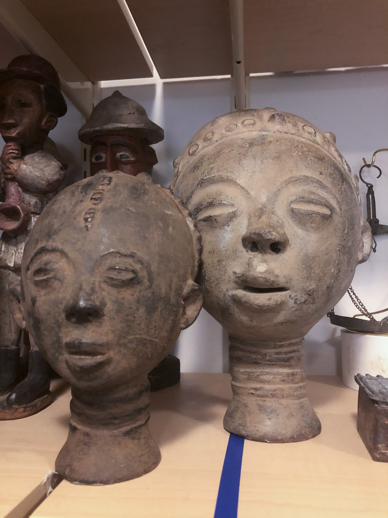 Artist Once Known, Memorial Head, circa 17th–mid-18th century. Ghana. Akan peoples. Terracotta, slip. Dimensions unknown. Collection of Cheryl Olkes Collection at Chatham University. Photo by Chenoa Baker.