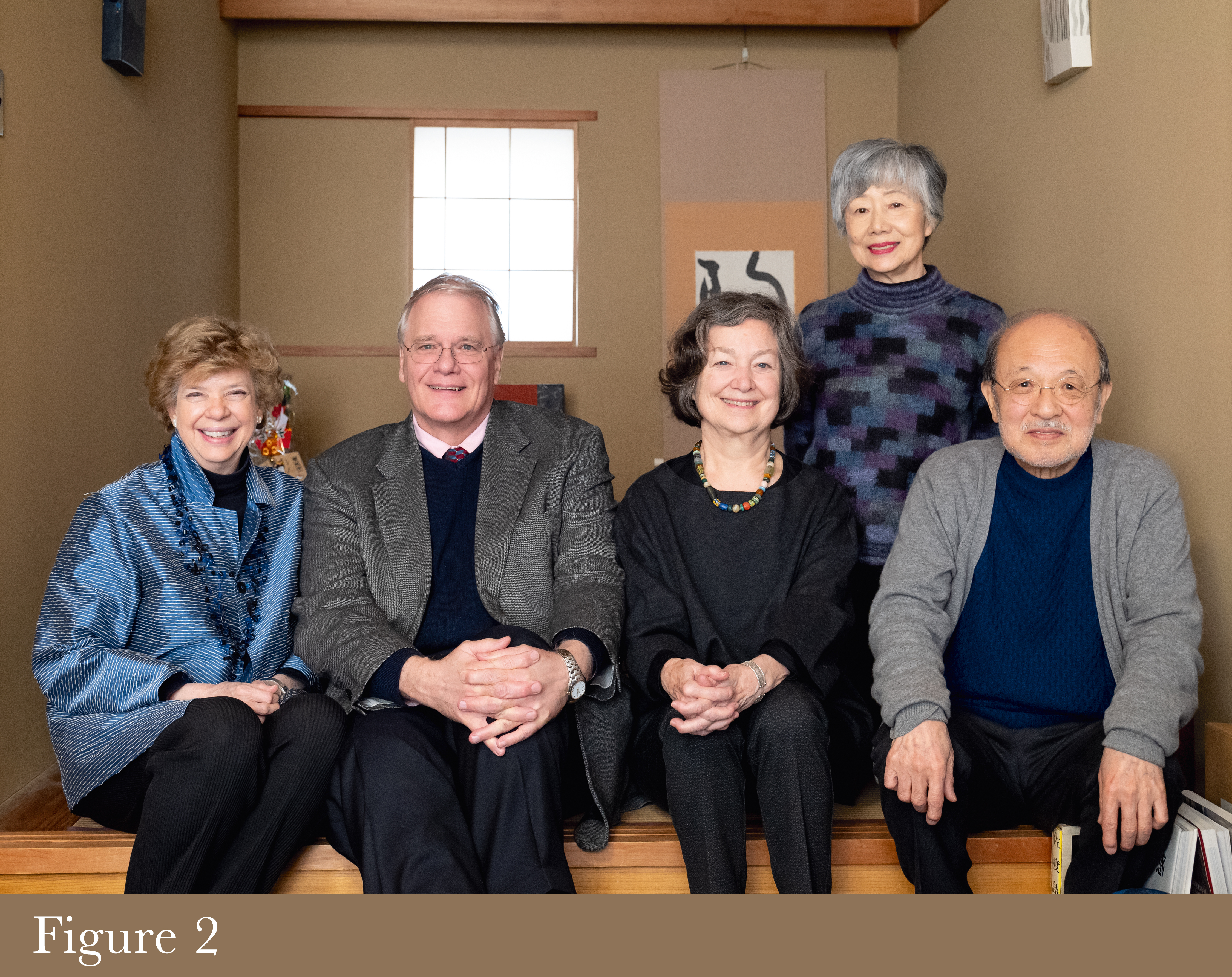 Fig. 2. From left, the Norths and Cort after their conversation with Morino Kaoru and Morino Hiroaki Taimei, February 1, 2019. Photo credit: Taya Mariko.