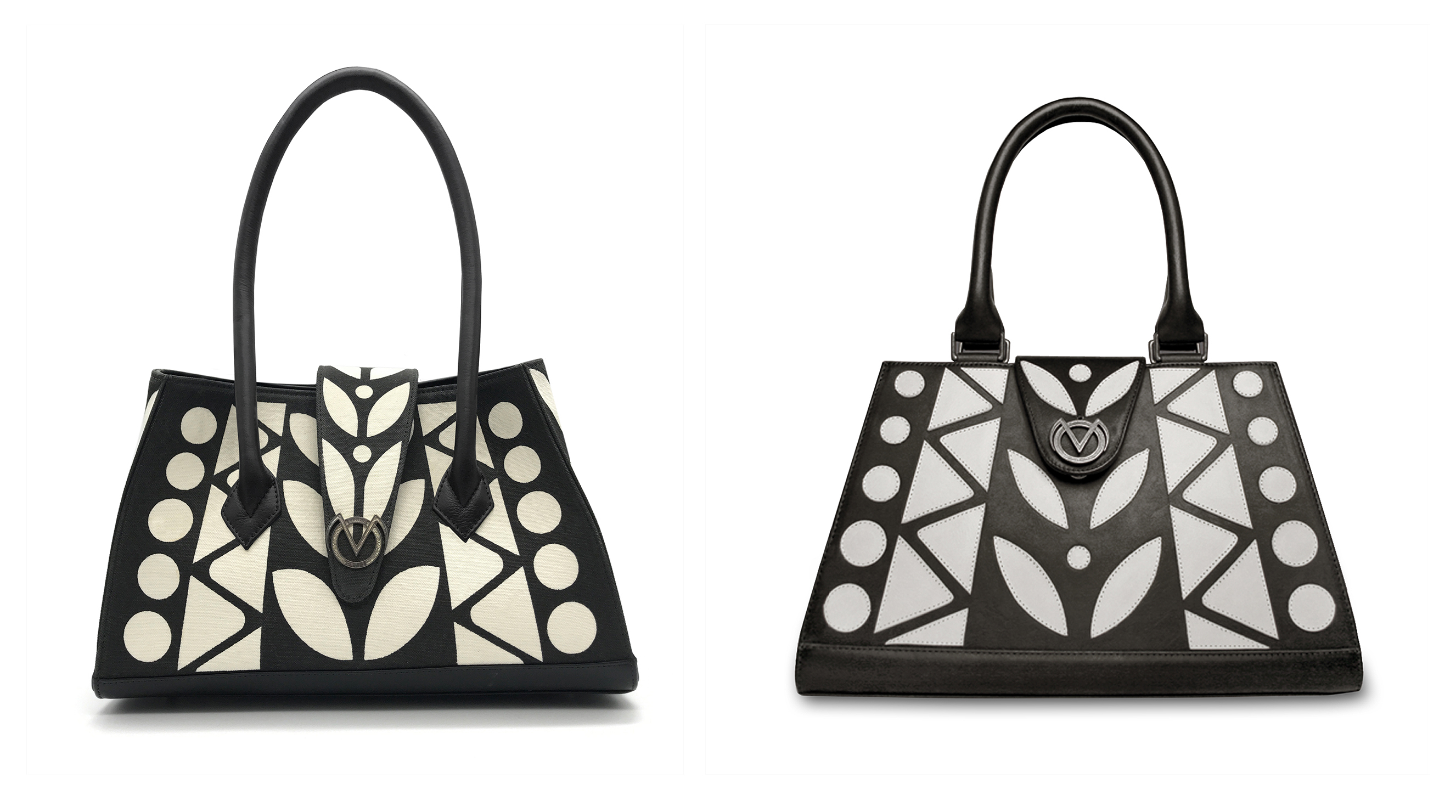 Left, VO Signature handbag in canvas, 1st limited edition (2005). Right, all-leather 2nd limited edition handbag collection (2007). Photo credit: Virgil Ortiz