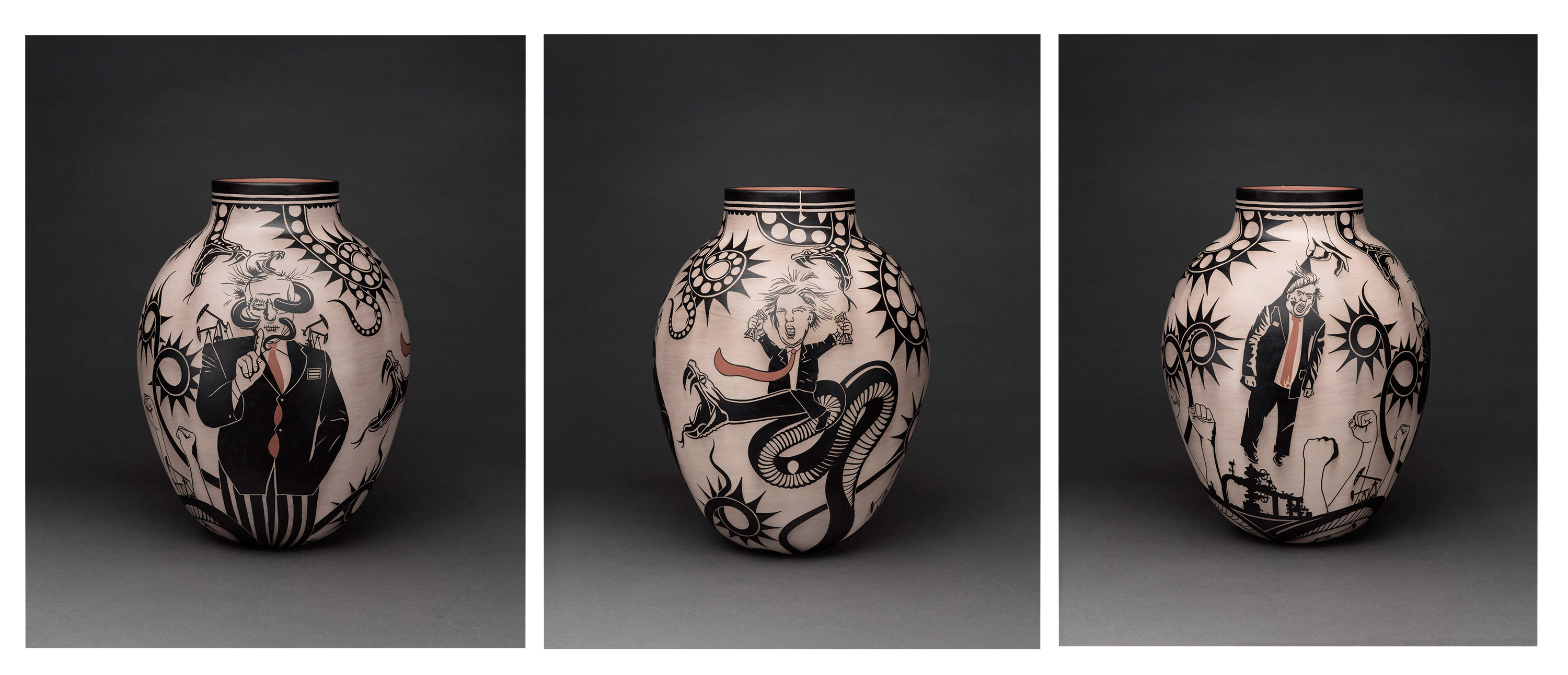 Virgil Ortiz, Rise Up, Taboo series (2016), Cochiti red clay, clay slip, wild spinach paint, 19 x 15 inches. Photo credit: Virgil Ortiz