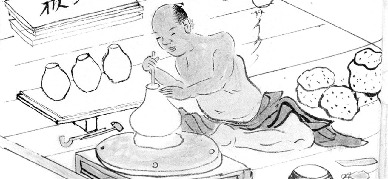 A workshop making teapots in Shigaraki, 1872. 