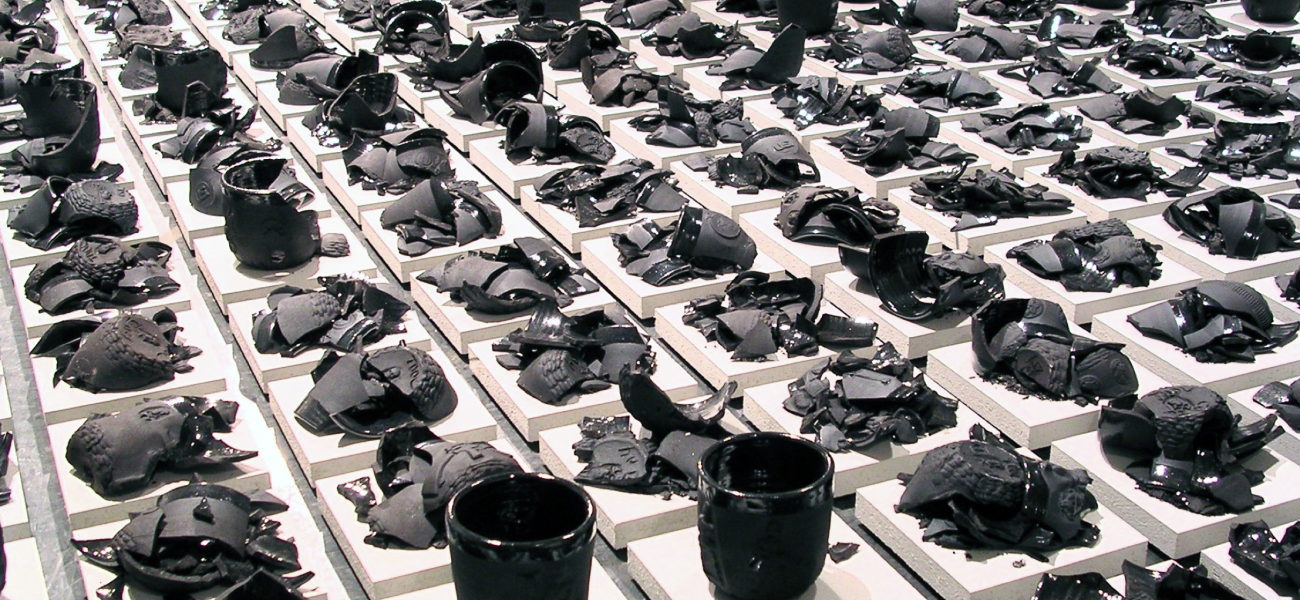 Ehren Tool, "393," glazed fired and shot; one for each US combat casualty the first year of the Iraq War also called the second Gulf War.