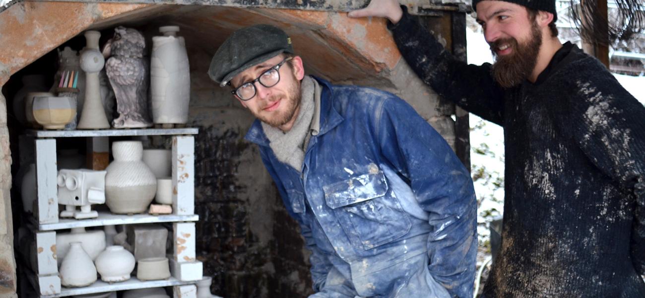 Joel and Emil ready to fire the newly rebuilt kiln. 