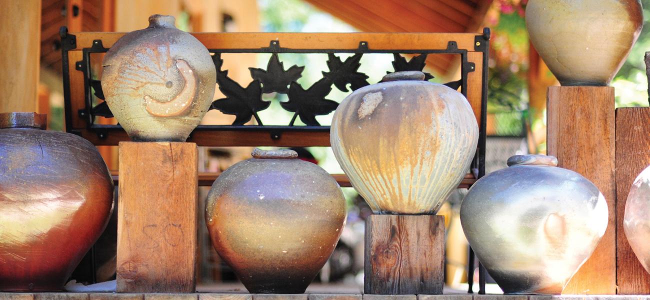 Woodfired jars by Robin DuPont at his home and studio. Photograph by Emma Love.