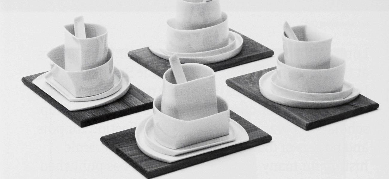 4 S q u a r e, 200g. Porcelain and wood, slip-cast from plaster molds and models.