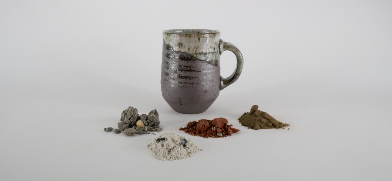 The four local materials it took to make this mug, no industrial materials required.