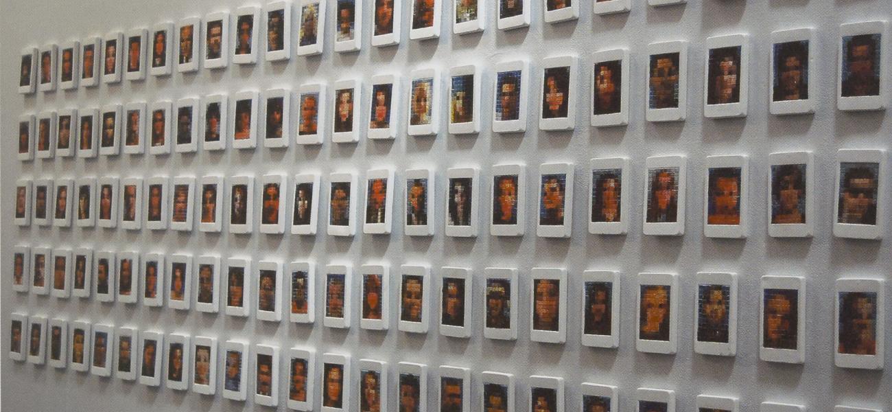 iPhone Portrait Series, 2007-8. Installation view, each piece 4.5 x 2.5 in.