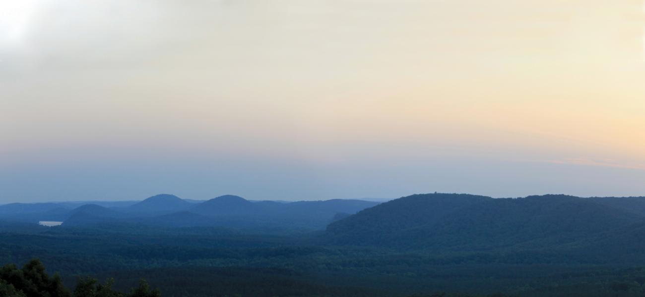 Panorama of Morrow Mountain State Park and Uwharrie Mountains, North Carolina.