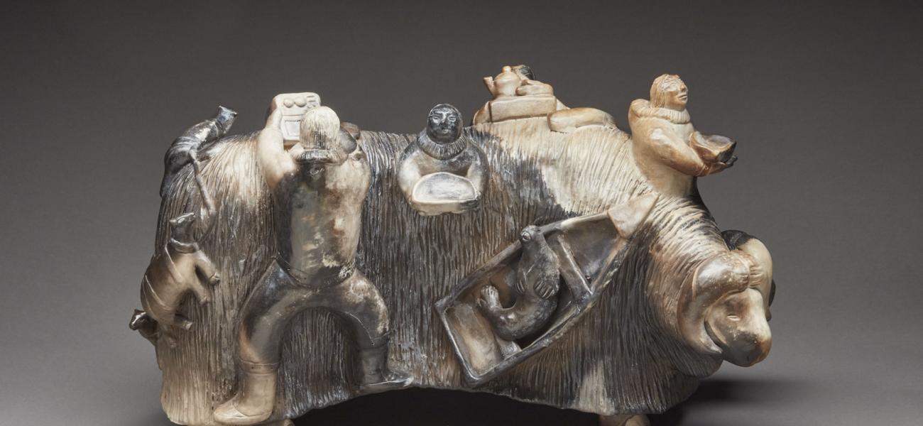 Roger Aksadjuak, Shaman’s Muskox, date unknown. Smoke-fired ceramic, in the collection of Marnie Schreibe.