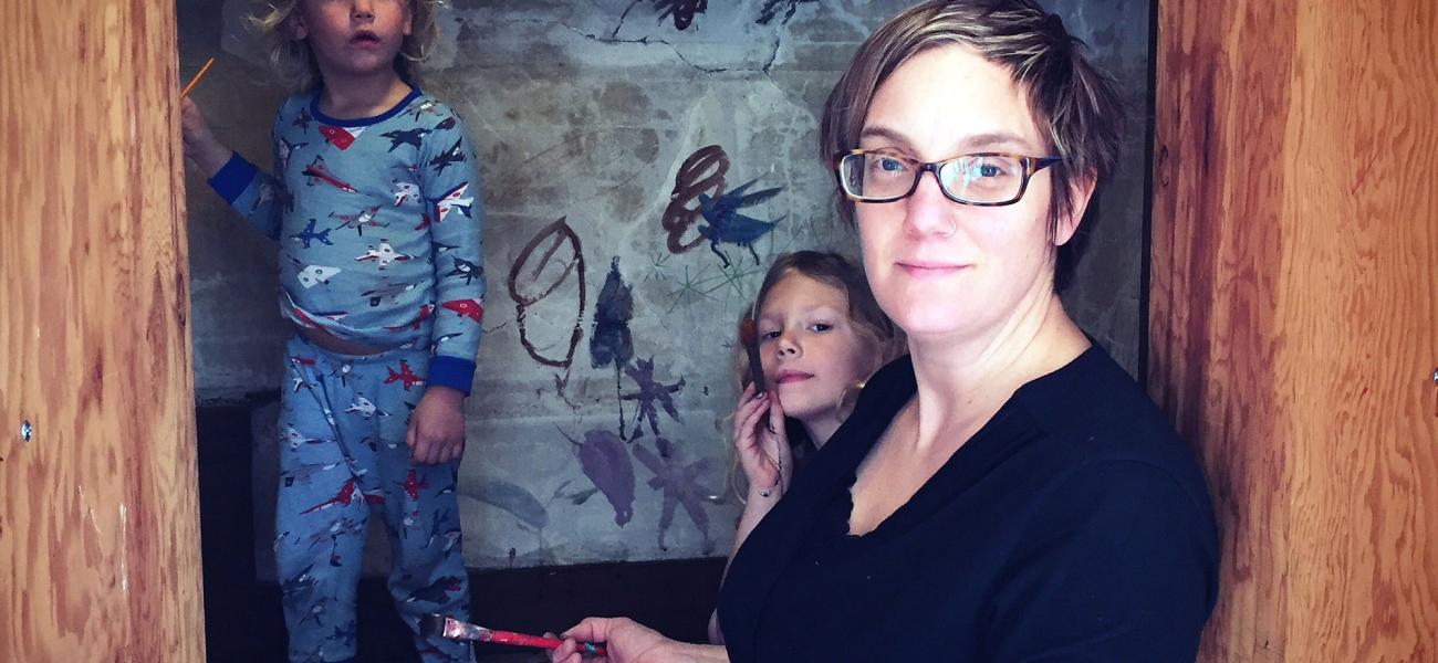 In 2016, Ruby May, Heilo Blue and Kari decorating the “magic room” of their new home, originally built as cold/dry storage for food in the early 1900s. It's a kids-only club house where big play and imagination happens.