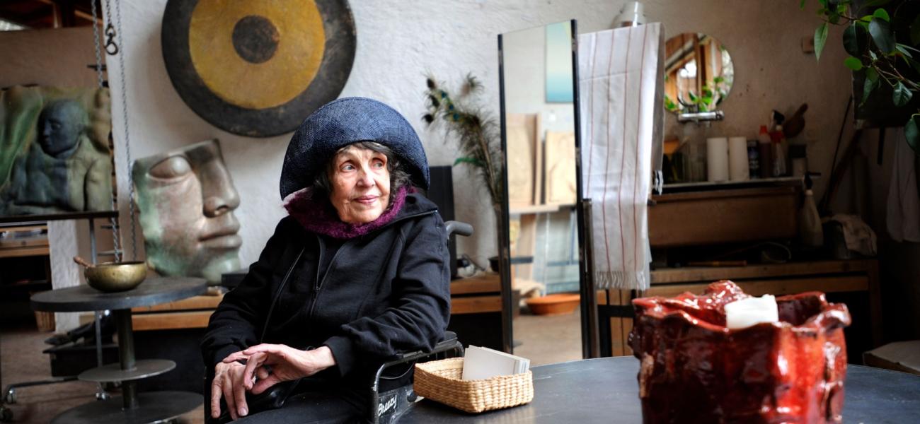 The artist and sculptor Hertha Hillfon in her studio, Hägersten, Stockholm, Sweden, 2008. Photo by Dan Hansson, 2008; courtesy of TT/Sipa USA.