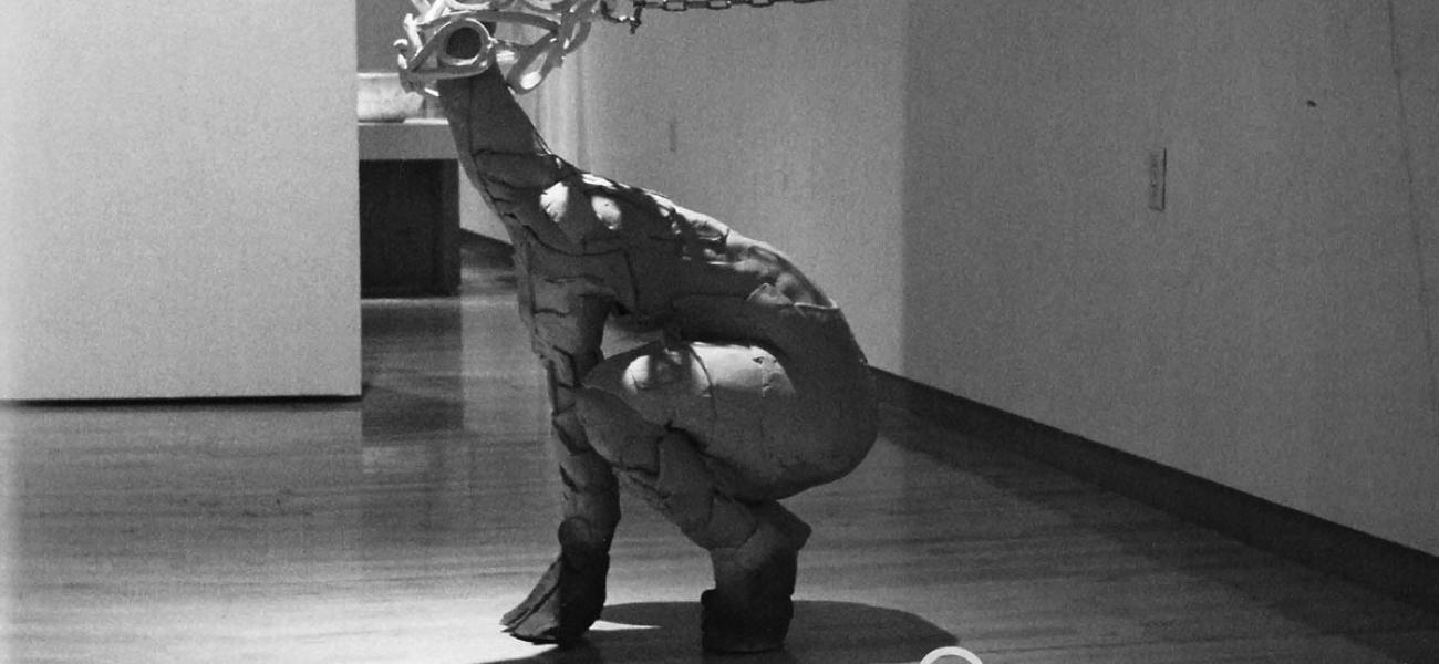 Rose B. Simpson. Intellectual Conversation, 2009. Ceramic, metal chain  and hardware. Installation, 4.5 x 3 x 15 ft. Photograph by Robert McGinnis.