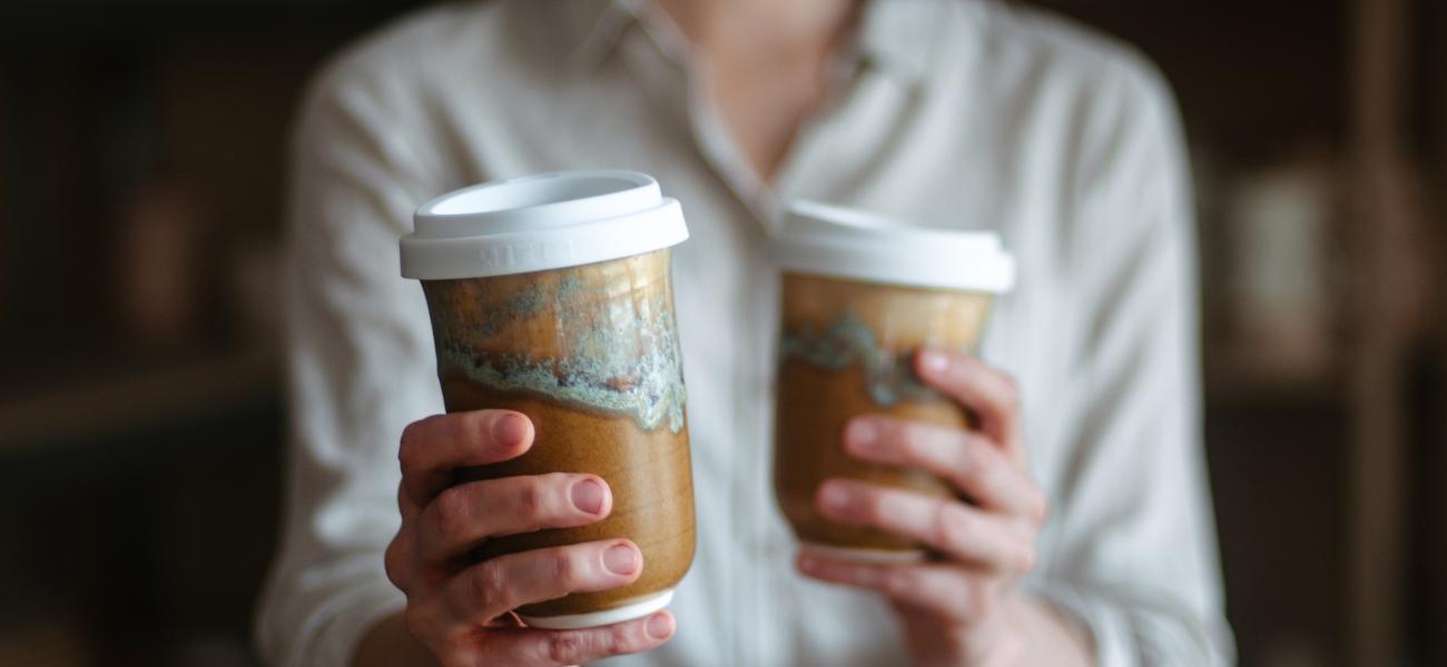 Single fired double wall ceramic travel cups. (c) Olena Angelova