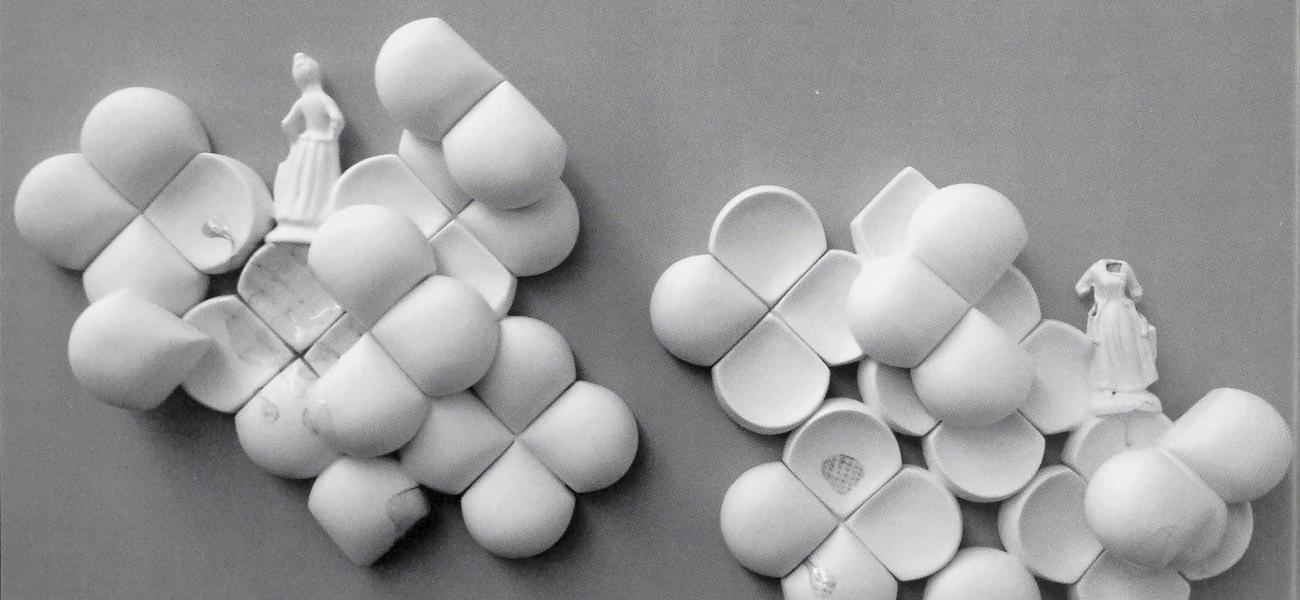 Stained Cloud with Girl #3 and #4, 2011. Japanese porcelain. Slip-cast and assembled, 16x24x3.5 in.