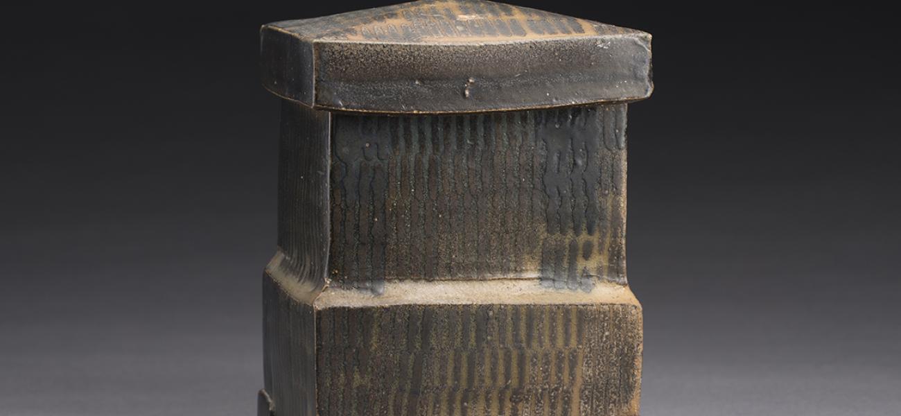 Michael Simon, Black Box. Thrown and altered, cone 10, salt-glazed. Photo by Al Karvey.