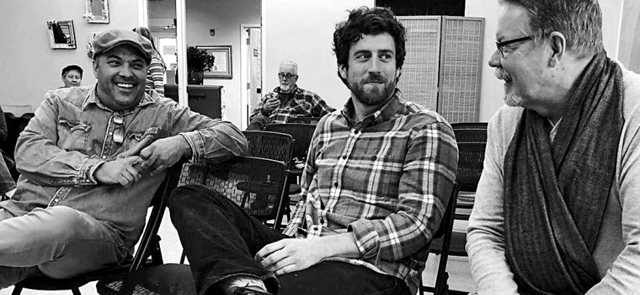 From left to right: Seth Rainville, Stuart Gair, Mark Burns at Falmouth Art Center, Falmouth, Massachusetts. Photograph by Kathy King.