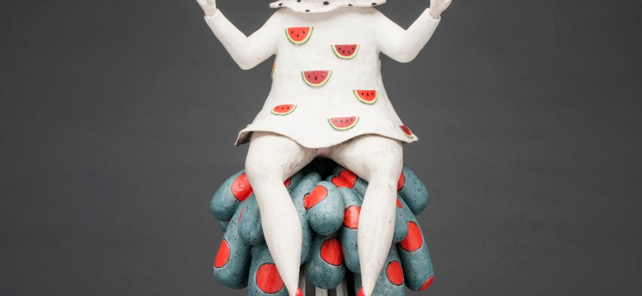 Ahrong Kim. “Kimcheese,” 2017. Porcelain, stoneware, luster, stone. 7.5 x 8 x 19 in. 