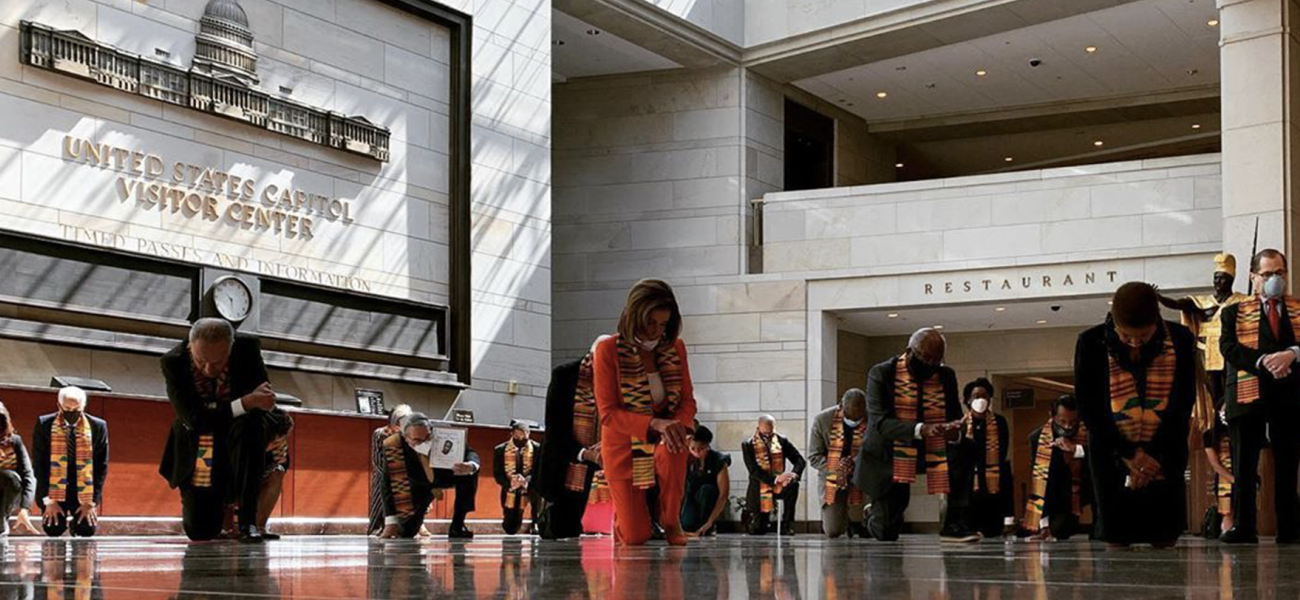 Members of Congress kneel for 8 minutes and 42 seconds in protest of police brutality, Washington, D.C. (June 8, 2020). Photo: Office of Congressman Colin Allred