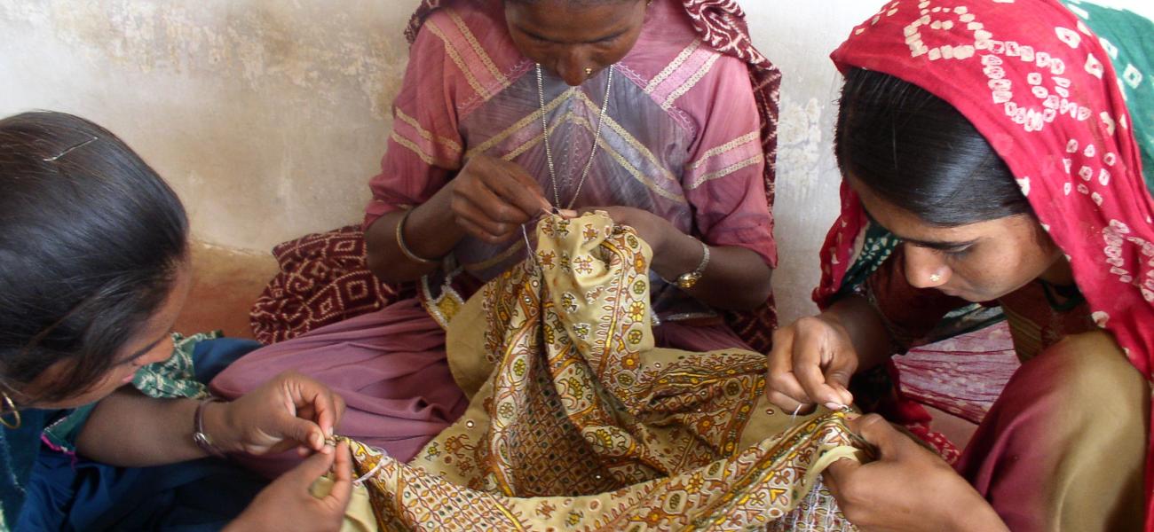 Tribal women of Kutch embroidering garments. Photo by author.