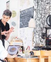 Timea Tihanyi mentoring student intern Wanna Huang at Slip Rabbit Studio, Seattle, Washington, 2019. Photo by Mark Stone, University of Washington.