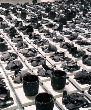 Ehren Tool, "393," glazed fired and shot; one for each US combat casualty the first year of the Iraq War also called the second Gulf War.