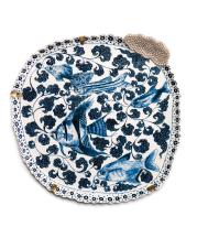 Vipoo Srivilasa. Prosperity, 2015. Cobalt pigment on porcelain and mixed media, 2 x 29 x 31 cm. Photograph by Andrew Barcham, courtesy of the artist and Ferrin Contemporary, USA