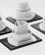 4 S q u a r e, 200g. Porcelain and wood, slip-cast from plaster molds and models.