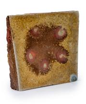 Fred Herbst. Earth Wave, 2017. 10x10x4 in. Press-molded, anagama-fired  stoneware. Photograph by Molly Cagwin.  