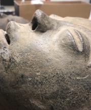 Artist Once Known, Memorial Head, circa 17th–mid-18th century. Ghana. Akan peoples. Terracotta, slip. Collection of Cheryl Olkes Collection at Chatham University. Photo by Chenoa Baker.