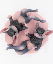 G.V. Kelley, Moonlit Dreamers (en Rose), Midrange ceramic, 2024, underglaze, glaze, graphite, mixed media, 11.25”x13”x6”
