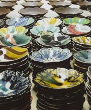 Sean O'Connell. Salad Days Plates, greenware (rear), glazed earthenware (front), 2009.