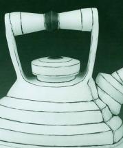 Christa Assad. Etched Pyramidal Iron Teapot, 2009. Stoneware, whee/thrown and constructed. 9 x 11 x 8 in. Photograph courtesy of Ferrin Gallery.