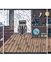 Paul Wandless, "Haymens Studio," Clay Monoprint, triptych.