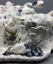 Hannah Walters, “Inkwell,” 15.75″x12″x6″, porcelain and crank clay with tin glaze