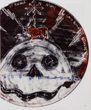 St. Barbara plate, 2013. Earthenware, 14 in. Photograph by Lydia Clark.