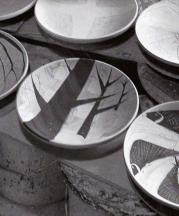 Painted, unfired work in the studio. Photograph by Mark Shapiro.