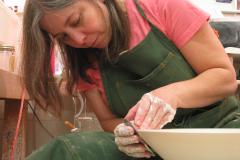 Shelley Schreiber at her wheel, 2008.